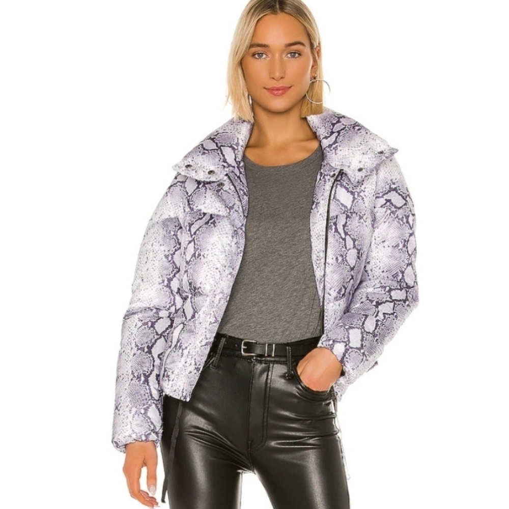 Apparis Snake Print Puffer Jacket - Gray and White